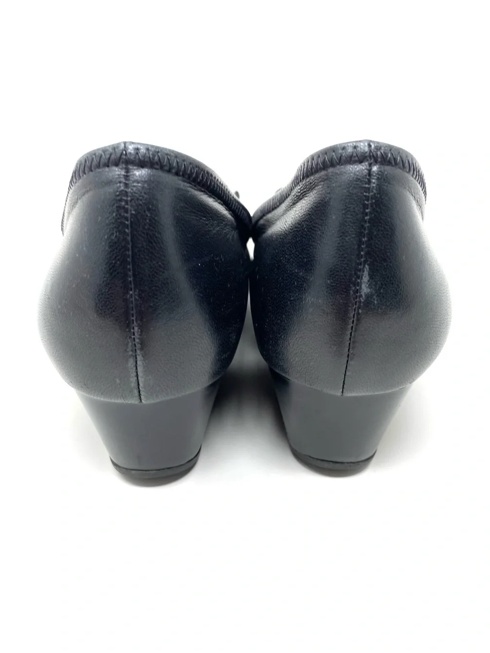 Cole Haan Air Tali Wedge Pumps Black Leather Cap Toe Size 7B Comfort Low Heel